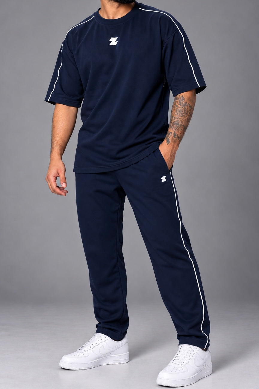 ZOR Navy Blue Piping Training T-Shirt & Lower Set
