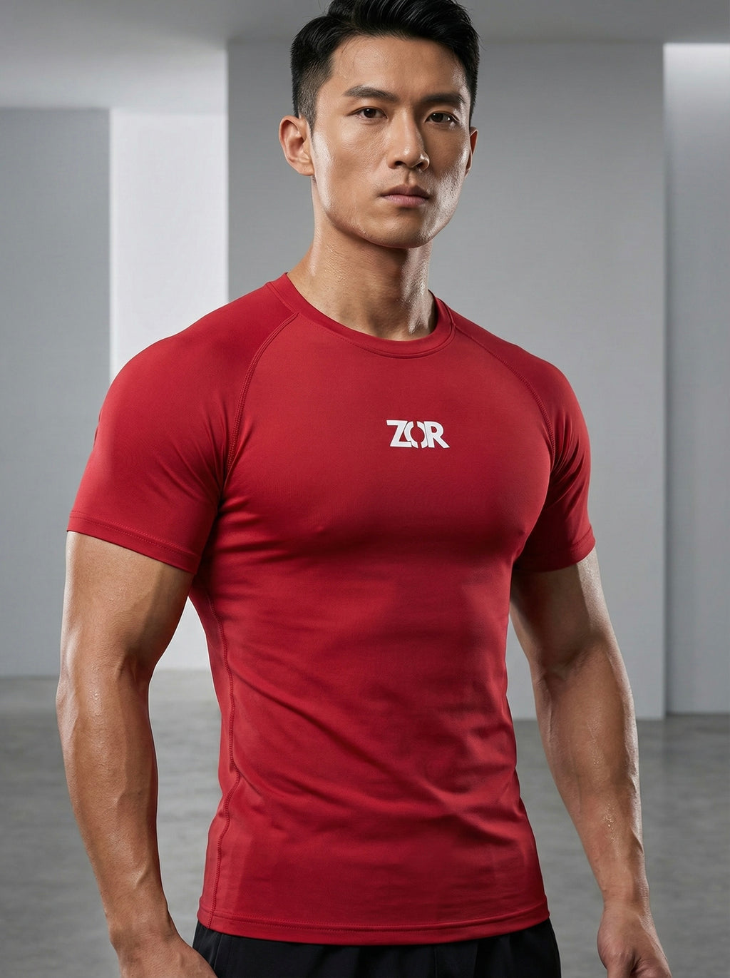 Red Half-Sleeve Compression for Gym Training