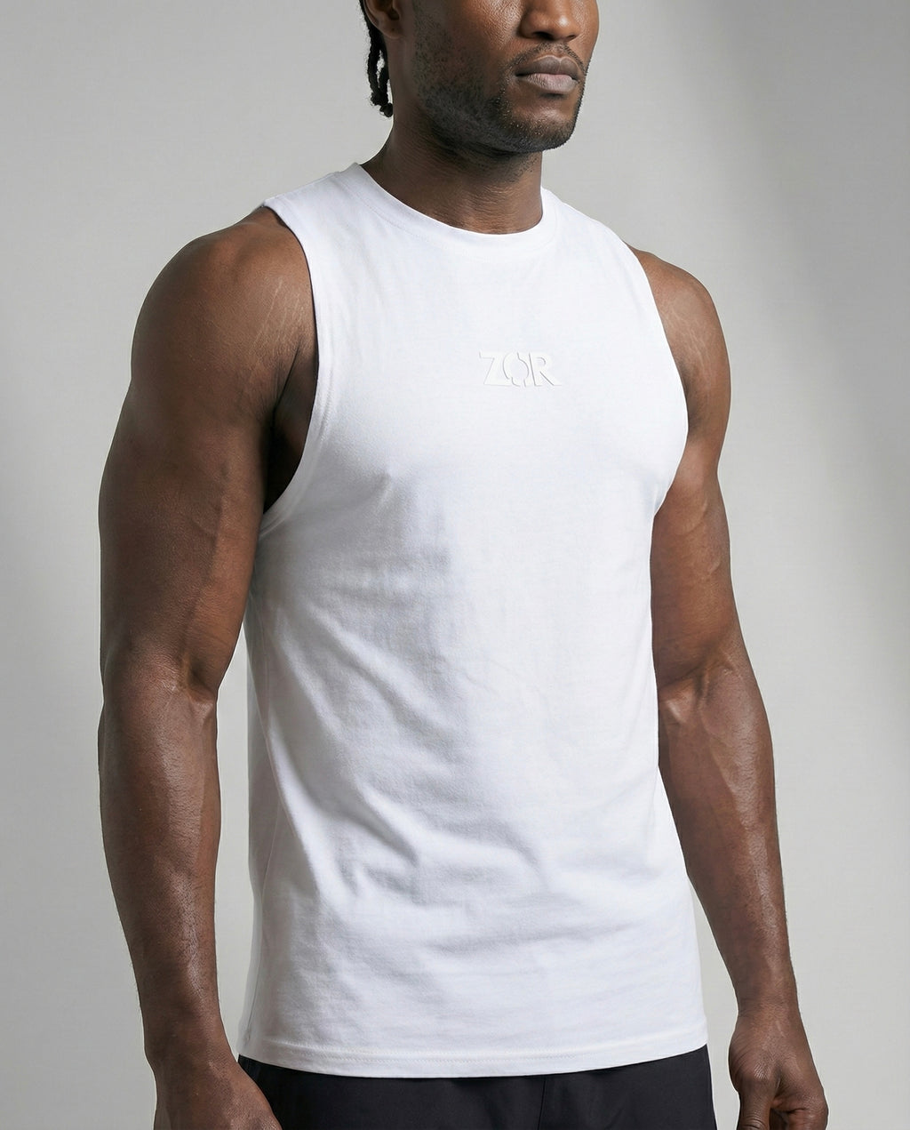 White Cotton Gym Tank for Training (Men)