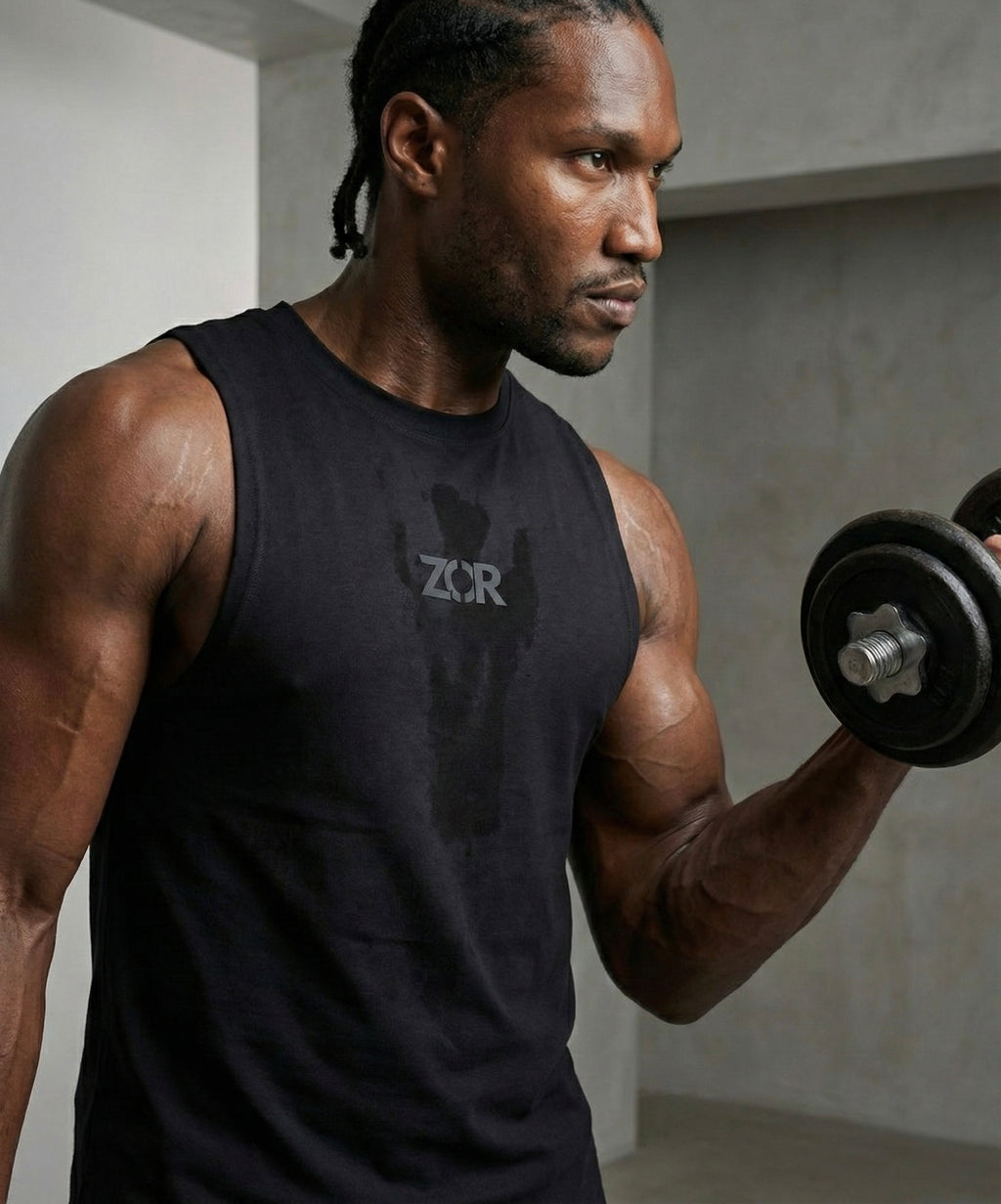 Black Cotton Gym Tank for Training (Men)