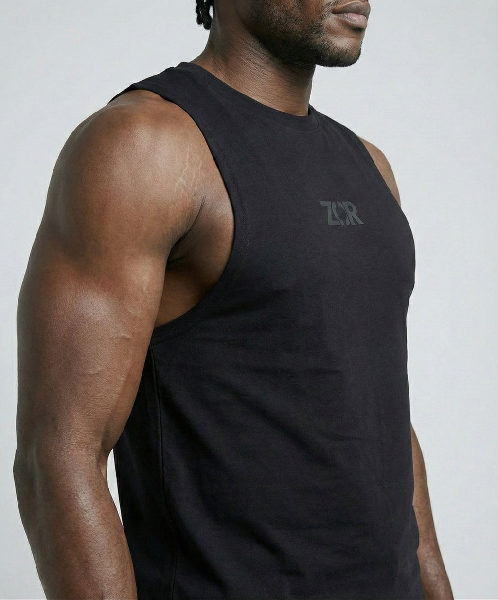 Black Cotton Gym Tank for Training (Men)