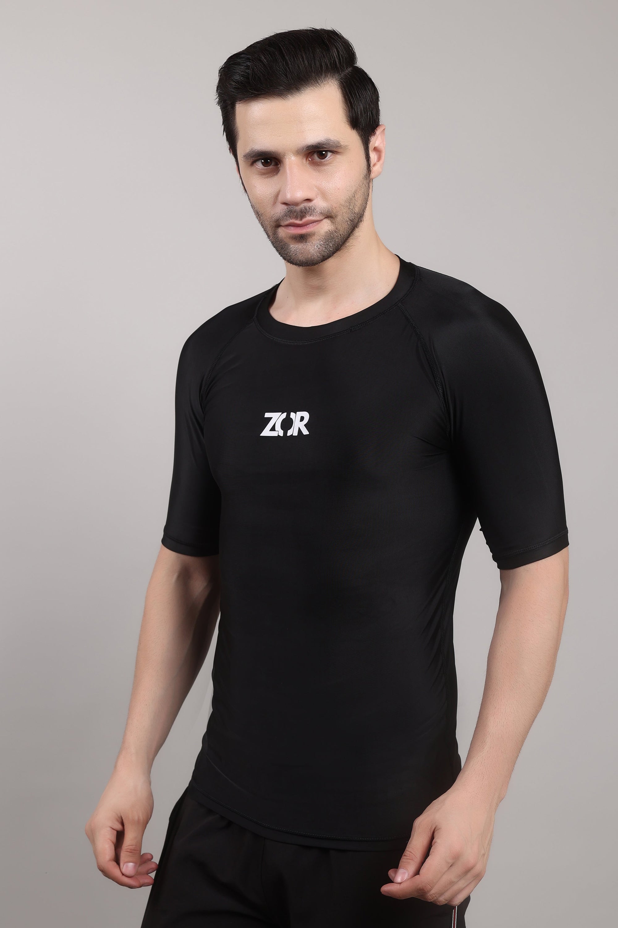 Black Half-Sleeve Compression ZOR Activewear