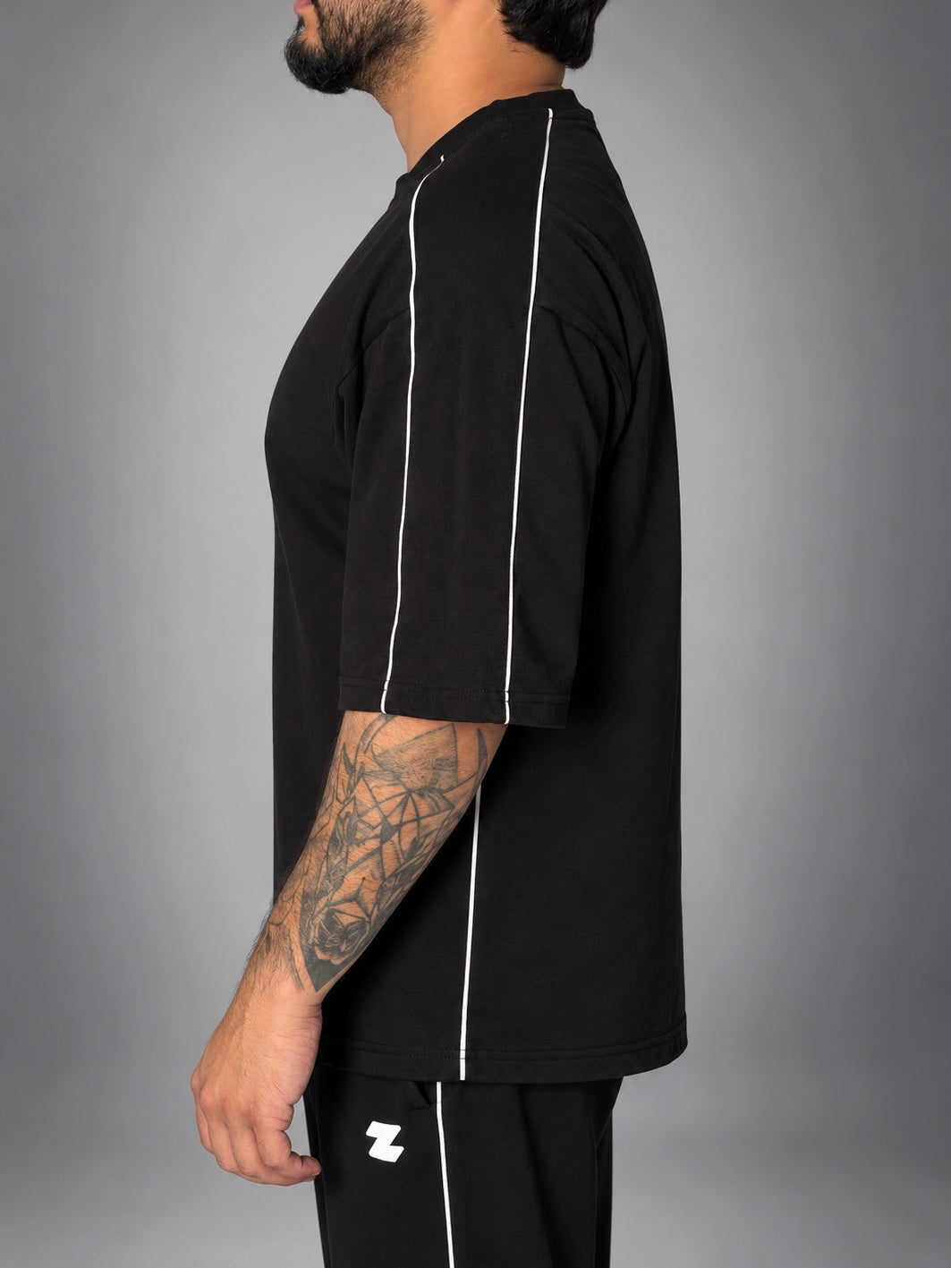 ZOR Black Piping Training T-Shirt & Lower Set