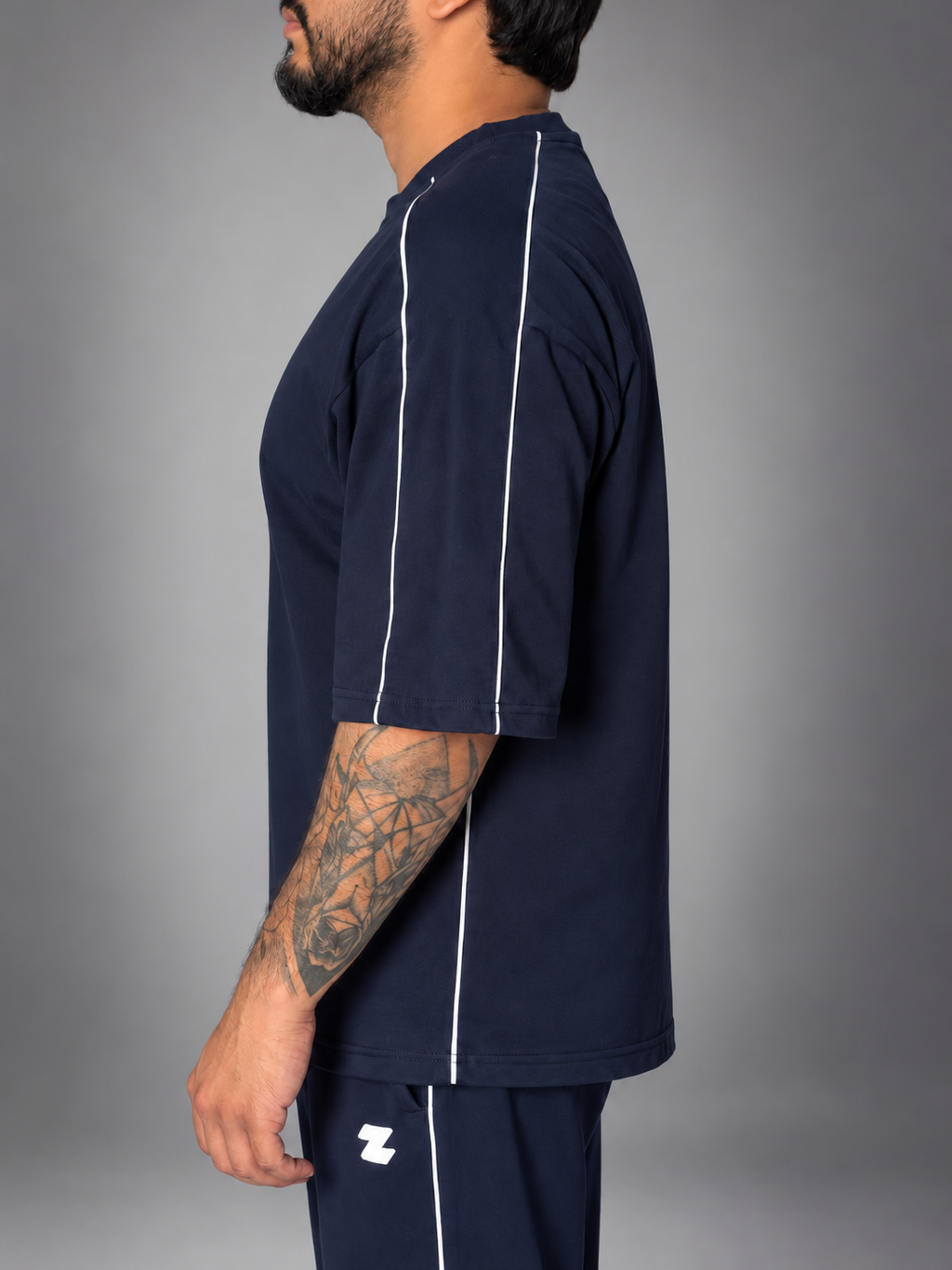 ZOR Navy Contrast Piping Training T-Shirt