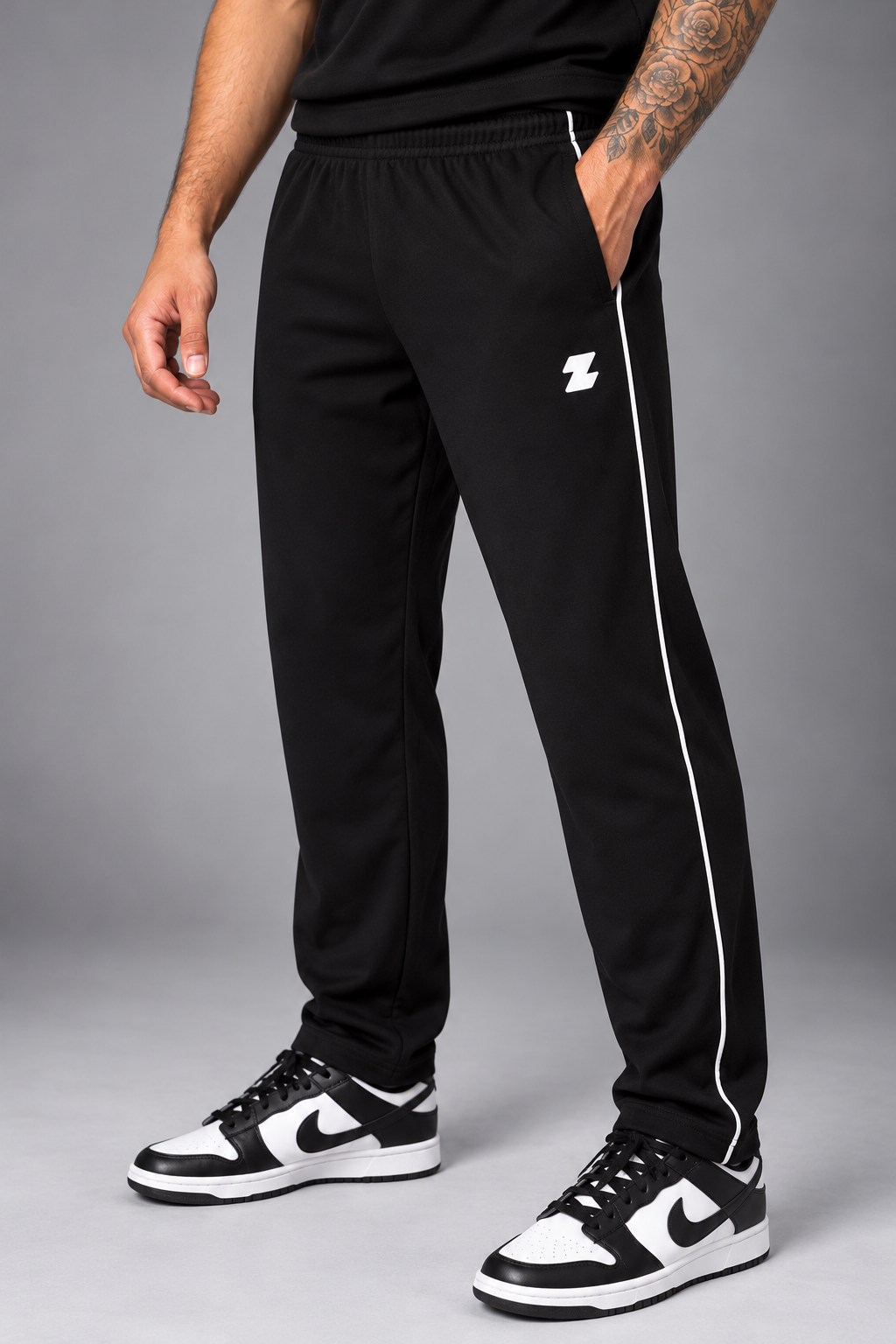 ZOR Black Piping Training T-Shirt & Lower Set