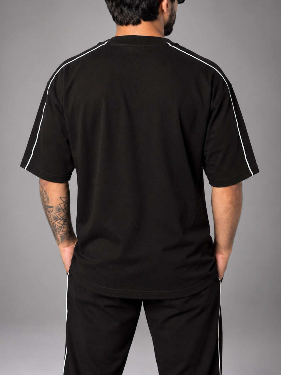 ZOR Black Piping Training T-Shirt & Lower Set