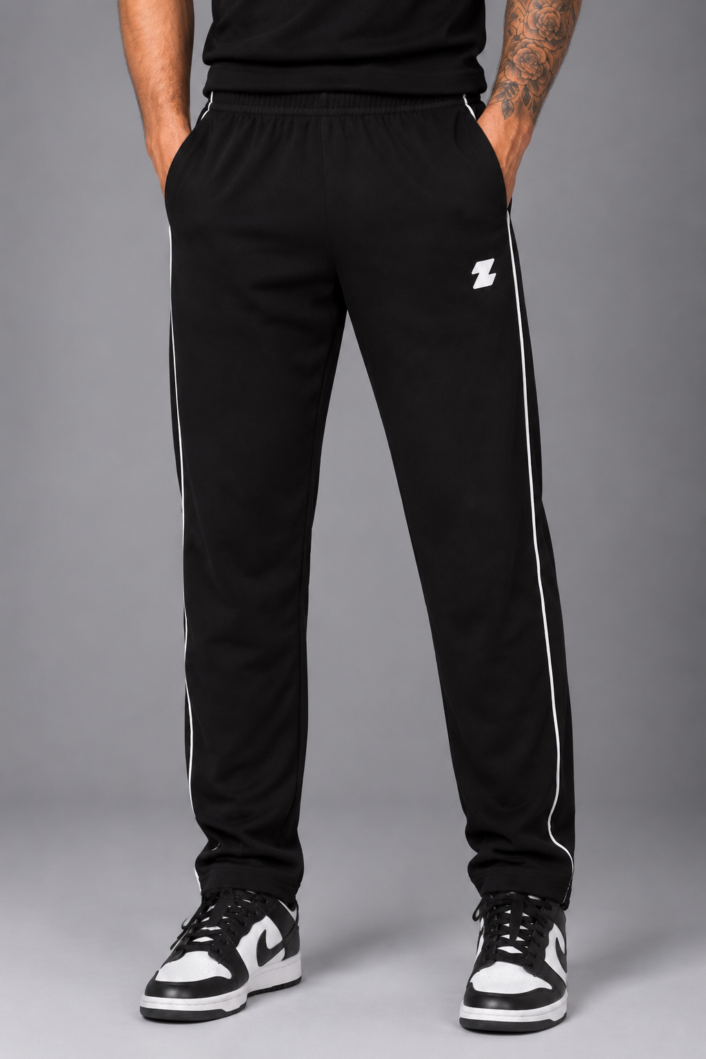 ZOR Black Piping Training T-Shirt & Lower Set