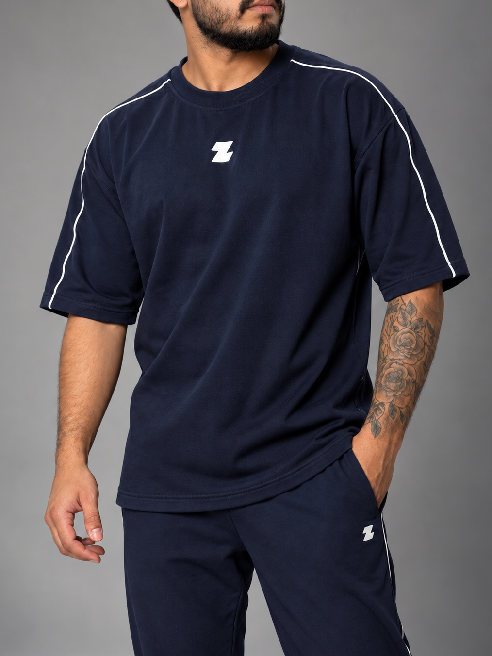ZOR Navy Contrast Piping Training T-Shirt