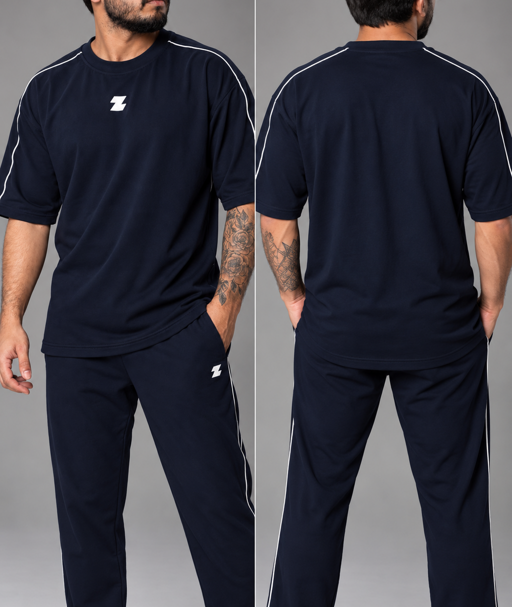 ZOR Navy Contrast Piping Training T-Shirt