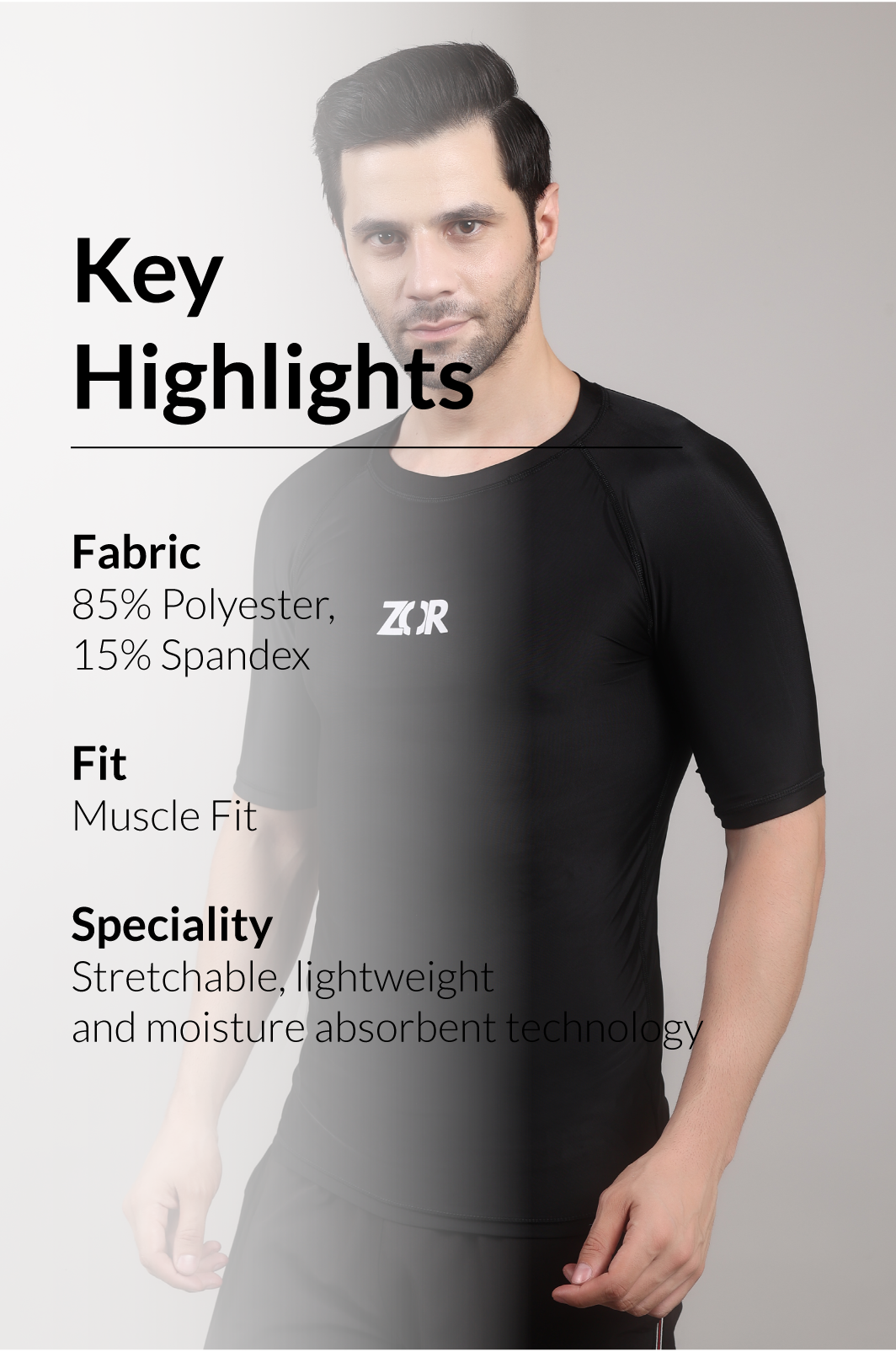 Black Half-Sleeve Compression ZOR Activewear